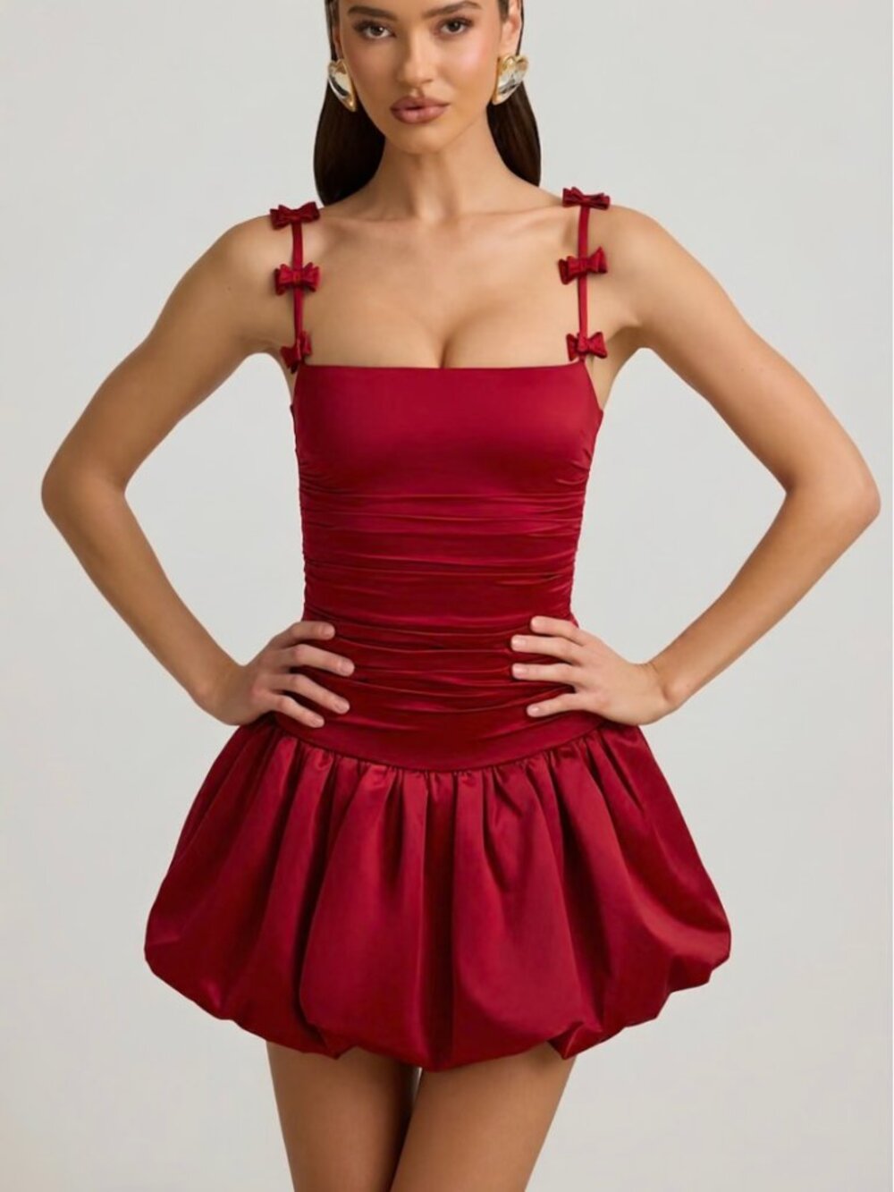 Oh Polly Red Bow Strap Bubble Hem Mini Dress – NWT